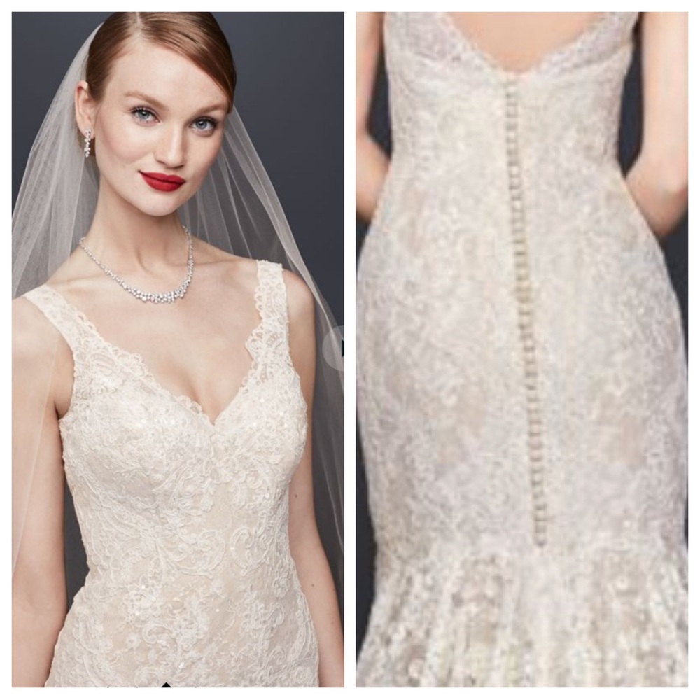 oleg cassini lace trumpet wedding dress - Picture 3 of 16